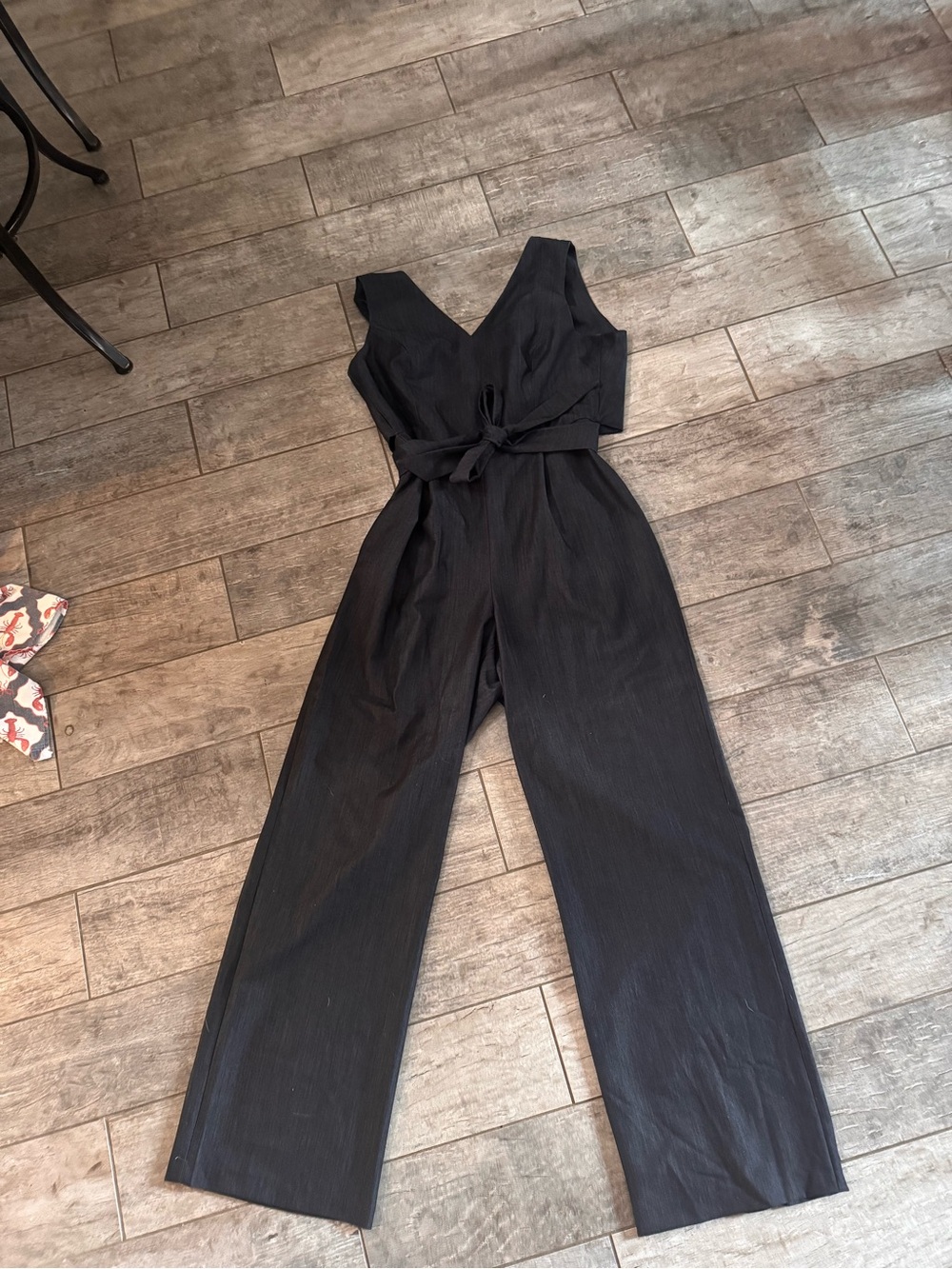 Calvin Klein Black V-Neck Sleeveless Wide-Leg Jumpsuit with Waist Tie